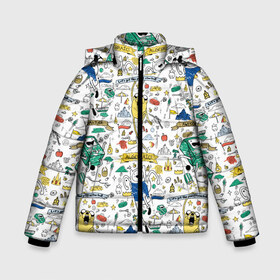 Зимняя куртка для мальчиков 3D с принтом Adventure Time в Екатеринбурге, ткань верха — 100% полиэстер; подклад — 100% полиэстер, утеплитель — 100% полиэстер | длина ниже бедра, удлиненная спинка, воротник стойка и отстегивающийся капюшон. Есть боковые карманы с листочкой на кнопках, утяжки по низу изделия и внутренний карман на молнии. 

Предусмотрены светоотражающий принт на спинке, радужный светоотражающий элемент на пуллере молнии и на резинке для утяжки | adventure time | algebraic | awesomatude | bmo | dsgnosadchaya | время приключений | джейк | пендлтон уорд | финн