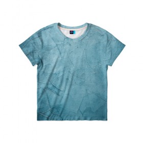 Детская футболка 3D с принтом Оттенки синего в Екатеринбурге, 100% гипоаллергенный полиэфир | прямой крой, круглый вырез горловины, длина до линии бедер, чуть спущенное плечо, ткань немного тянется | камень | краска | краски | синий | стена | текстура | фон | штукатурка