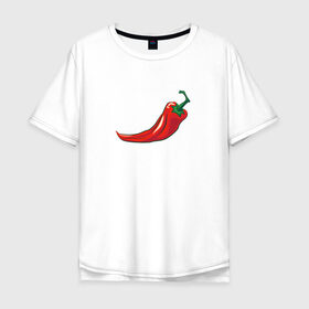 Мужская футболка хлопок Oversize с принтом Перец Чили в Екатеринбурге, 100% хлопок | свободный крой, круглый ворот, “спинка” длиннее передней части | Тематика изображения на принте: перец | перец чили | рисунок