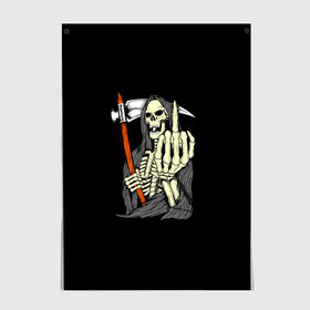 Постер с принтом Смерть в Екатеринбурге, 100% бумага
 | бумага, плотность 150 мг. Матовая, но за счет высокого коэффициента гладкости имеет небольшой блеск и дает на свету блики, но в отличии от глянцевой бумаги не покрыта лаком | halloween | коса | скелет | хэллоуин | череп