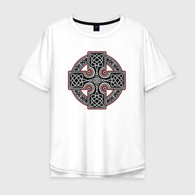 Мужская футболка хлопок Oversize с принтом Кельтский крест в Екатеринбурге, 100% хлопок | свободный крой, круглый ворот, “спинка” длиннее передней части | кельтские | кельтский | крест | культура | славяне