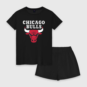 Женская пижама с шортиками хлопок с принтом CHICAGO BULLS в Екатеринбурге, 100% хлопок | футболка прямого кроя, шорты свободные с широкой мягкой резинкой | bulls | chicago | chicago bulls | nba | red bulls | usa | америка | быки | нба | сша | чикаго буллс