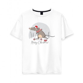 Женская футболка хлопок Oversize с принтом Крыса на самокате 2020 в Екатеринбурге, 100% хлопок | свободный крой, круглый ворот, спущенный рукав, длина до линии бедер
 | 