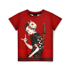 Детская футболка 3D с принтом Demon Slayer в Екатеринбурге, 100% гипоаллергенный полиэфир | прямой крой, круглый вырез горловины, длина до линии бедер, чуть спущенное плечо, ткань немного тянется | anime | demon slayer | kimetsu no yaiba | аниме | клинок рассекающий демонов