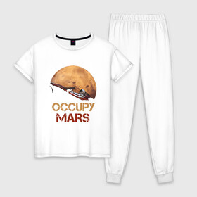 Женская пижама хлопок с принтом Захватить Марс в Екатеринбурге, 100% хлопок | брюки и футболка прямого кроя, без карманов, на брюках мягкая резинка на поясе и по низу штанин | earth | mars | moon | nasa | red | space | астронавт | гагарин | земля | инопланетянин | комета | космонавт | космос | красный | луна | марс | марсианин | мереорит | наса | нло | планета | пришелец | ракета | солнце
