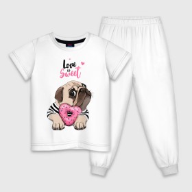 Детская пижама хлопок с принтом Love is Sweet в Екатеринбурге, 100% хлопок |  брюки и футболка прямого кроя, без карманов, на брюках мягкая резинка на поясе и по низу штанин
 | Тематика изображения на принте: 