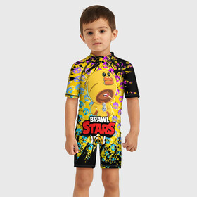 Детский купальный костюм 3D с принтом BRAWL STARS SALLY LEON. в Екатеринбурге, Полиэстер 85%, Спандекс 15% | застежка на молнии на спине | brawl stars | leon | moba | sally leon | бравл старс | жанр | игра | леон | утка