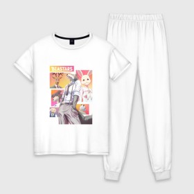 Женская пижама хлопок с принтом Beastars в Екатеринбурге, 100% хлопок | брюки и футболка прямого кроя, без карманов, на брюках мягкая резинка на поясе и по низу штанин | Тематика изображения на принте: anime | beastars | аниме | выдающиеся звери