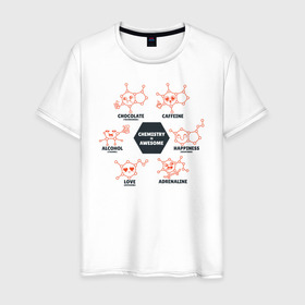 Мужская футболка хлопок с принтом Химия в Екатеринбурге, 100% хлопок | прямой крой, круглый вырез горловины, длина до линии бедер, слегка спущенное плечо. | biology | geek | science | биология | гик | молекула | молекулы | наука | физика | химия