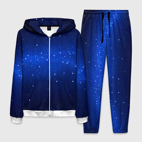 Мужской костюм 3D с принтом BLUE STARRY SKY в Екатеринбурге, 100% полиэстер | Манжеты и пояс оформлены тканевой резинкой, двухслойный капюшон со шнурком для регулировки, карманы спереди | 2020 | blue | color | pantone | звезды | классический синий | космос | мода | небо | пантоне | синий | синий цвет