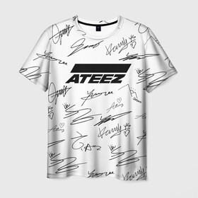Мужская футболка 3D с принтом ATEEZ АВТОГРАФЫ в Екатеринбурге, 100% полиэфир | прямой крой, круглый вырез горловины, длина до линии бедер | ateez | kpop | ёсан | минки | сан | сонхва | уён | хонджун | чонхо | эйтиз | юнхо