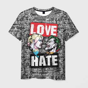Мужская футболка 3D с принтом Love Hate в Екатеринбурге, 100% полиэфир | прямой крой, круглый вырез горловины, длина до линии бедер | harleen quinzel | harley | harley quin | harley quinn | joker | shtatharley | джокер | харли квин | харли квинн | харли куин | харли куинн | харлин квинзель