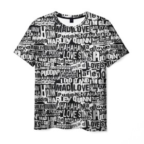 Мужская футболка 3D с принтом Mad Love в Екатеринбурге, 100% полиэфир | прямой крой, круглый вырез горловины, длина до линии бедер | harleen quinzel | harley | harley quin | harley quinn | харли квин | харли квинн | харли куин | харли куинн | харлин квинзель