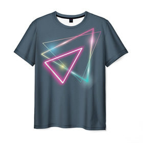 Мужская футболка 3D с принтом Неоновый треугольник в Екатеринбурге, 100% полиэфир | прямой крой, круглый вырез горловины, длина до линии бедер | Тематика изображения на принте: космос | красивый | неон | рисунок