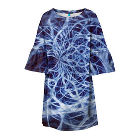 Детское платье 3D с принтом Nerves в Екатеринбурге, 100% полиэстер | прямой силуэт, чуть расширенный к низу. Круглая горловина, на рукавах — воланы | nerves | абстрактно | абстрактные | абстрактный | абстракция | нейронная | неон | неонка | неоновые | нерв | нервная | нервы | объёмные | объёмный | светящиеся | светящийся | сетка | сеть | система