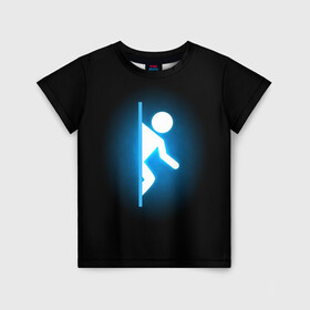 Детская футболка 3D с принтом Portal в Екатеринбурге, 100% гипоаллергенный полиэфир | прямой крой, круглый вырез горловины, длина до линии бедер, чуть спущенное плечо, ткань немного тянется | portal | игра | футболка | чёрный