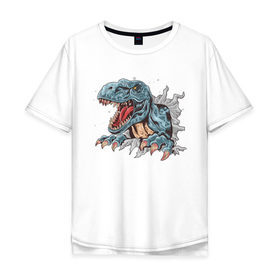 Мужская футболка хлопок Oversize с принтом Тираннозавр в Екатеринбурге, 100% хлопок | свободный крой, круглый ворот, “спинка” длиннее передней части | динозавр | животные | злость | круто | природа | тираннозавр