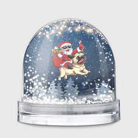 Снежный шар с принтом Санта едет на мопсе в Екатеринбурге, Пластик | Изображение внутри шара печатается на глянцевой фотобумаге с двух сторон | Тематика изображения на принте: 
