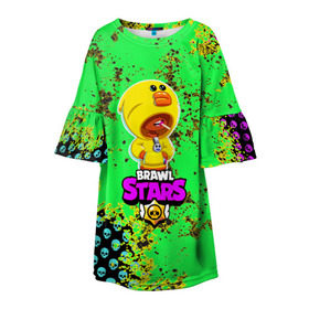 Детское платье 3D с принтом Brawl Stars (leon sally) в Екатеринбурге, 100% полиэстер | прямой силуэт, чуть расширенный к низу. Круглая горловина, на рукавах — воланы | brawl | leon | moba | sally | stars | supercell | игра