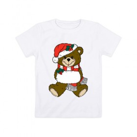 Детская футболка хлопок с принтом Рождественский Мишка в Екатеринбурге, 100% хлопок | круглый вырез горловины, полуприлегающий силуэт, длина до линии бедер | 