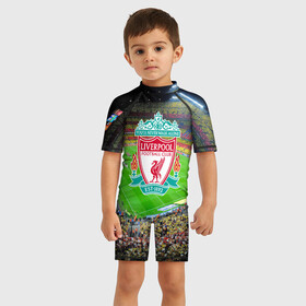 Детский купальный костюм 3D с принтом FC Liverpool в Екатеринбурге, Полиэстер 85%, Спандекс 15% | застежка на молнии на спине | england | liverpool fc | англия | ливерпуль