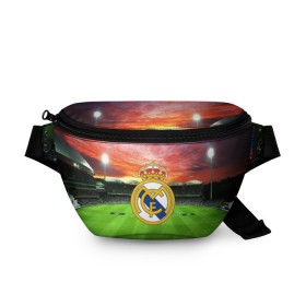 Поясная сумка 3D с принтом FC Real Madrid в Екатеринбурге, 100% полиэстер | плотная ткань, ремень с регулируемой длиной, внутри несколько карманов для мелочей, основное отделение и карман с обратной стороны сумки застегиваются на молнию | real madrid | spain | испания | реал