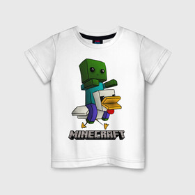Детская футболка хлопок с принтом MINECRAFT в Екатеринбурге, 100% хлопок | круглый вырез горловины, полуприлегающий силуэт, длина до линии бедер | game | minecraft | блоки | игра | квадраты | компьютерная игра | крипер | майнкрафт