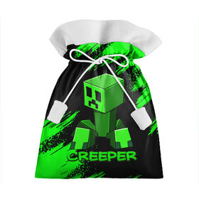 Подарочный 3D мешок с принтом MINECRAFT CREEPER в Екатеринбурге, 100% полиэстер | Размер: 29*39 см | Тематика изображения на принте: game | minecraft | блоки | игра | квадраты | компьютерная игра | крипер | майнкрафт