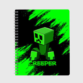 Тетрадь с принтом MINECRAFT CREEPER в Екатеринбурге, 100% бумага | 48 листов, плотность листов — 60 г/м2, плотность картонной обложки — 250 г/м2. Листы скреплены сбоку удобной пружинной спиралью. Уголки страниц и обложки скругленные. Цвет линий — светло-серый
 | game | minecraft | блоки | игра | квадраты | компьютерная игра | крипер | майнкрафт