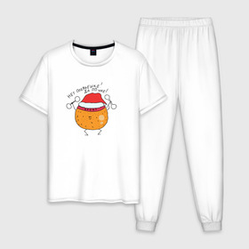 Мужская пижама хлопок с принтом Мандаринка Новый год в Екатеринбурге, 100% хлопок | брюки и футболка прямого кроя, без карманов, на брюках мягкая резинка на поясе и по низу штанин
 | Тематика изображения на принте: 