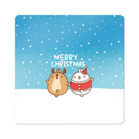 Магнит виниловый Квадрат с принтом Molang. Merry Christmas в Екатеринбурге, полимерный материал с магнитным слоем | размер 9*9 см, закругленные углы | Тематика изображения на принте: chicken | christmas | deer | korea | molang | newyear | piupiu | rabbit | smow | snowflakes | winter | год | зима | корея | кролик | моланг | новый | олень | пиу | рождество | снег | снежинка