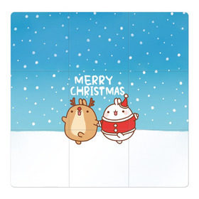 Магнитный плакат 3Х3 с принтом Molang. Merry Christmas в Екатеринбурге, Полимерный материал с магнитным слоем | 9 деталей размером 9*9 см | chicken | christmas | deer | korea | molang | newyear | piupiu | rabbit | smow | snowflakes | winter | год | зима | корея | кролик | моланг | новый | олень | пиу | рождество | снег | снежинка