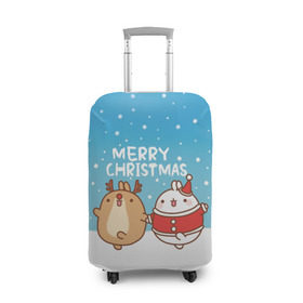 Чехол для чемодана 3D с принтом Molang. Merry Christmas в Екатеринбурге, 86% полиэфир, 14% спандекс | двустороннее нанесение принта, прорези для ручек и колес | chicken | christmas | deer | korea | molang | newyear | piupiu | rabbit | smow | snowflakes | winter | год | зима | корея | кролик | моланг | новый | олень | пиу | рождество | снег | снежинка