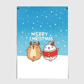 Постер с принтом Molang. Merry Christmas в Екатеринбурге, 100% бумага
 | бумага, плотность 150 мг. Матовая, но за счет высокого коэффициента гладкости имеет небольшой блеск и дает на свету блики, но в отличии от глянцевой бумаги не покрыта лаком | chicken | christmas | deer | korea | molang | newyear | piupiu | rabbit | smow | snowflakes | winter | год | зима | корея | кролик | моланг | новый | олень | пиу | рождество | снег | снежинка