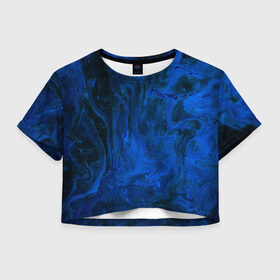 Женская футболка Cropp-top с принтом BLUE GLOSS в Екатеринбурге, 100% полиэстер | круглая горловина, длина футболки до линии талии, рукава с отворотами | abstraction | blue | cosmos | gloss | kosmos | neon | trend | абстракция | акрил | акриловые | блеск | кислотный | космос | краски | синий