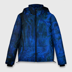 Мужская зимняя куртка 3D с принтом BLUE GLOSS в Екатеринбурге, верх — 100% полиэстер; подкладка — 100% полиэстер; утеплитель — 100% полиэстер | длина ниже бедра, свободный силуэт Оверсайз. Есть воротник-стойка, отстегивающийся капюшон и ветрозащитная планка. 

Боковые карманы с листочкой на кнопках и внутренний карман на молнии. | Тематика изображения на принте: abstraction | blue | cosmos | gloss | kosmos | neon | trend | абстракция | акрил | акриловые | блеск | кислотный | космос | краски | синий