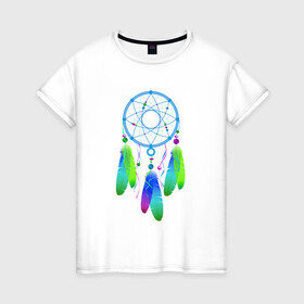 Женская футболка хлопок с принтом Ловец Снов в Екатеринбурге, 100% хлопок | прямой крой, круглый вырез горловины, длина до линии бедер, слегка спущенное плечо | ловец снов | перья | рисунок | сон