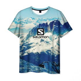 Мужская футболка 3D с принтом SALOMON в Екатеринбурге, 100% полиэфир | прямой крой, круглый вырез горловины, длина до линии бедер | salomon | горы | снег | спорт