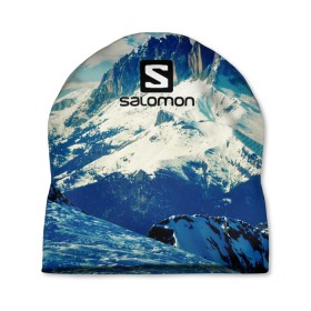 Шапка 3D с принтом SALOMON в Екатеринбурге, 100% полиэстер | универсальный размер, печать по всей поверхности изделия | salomon | горы | снег | спорт