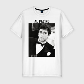 Мужская футболка хлопок Slim с принтом Аль Пачино в Екатеринбурге, 92% хлопок, 8% лайкра | приталенный силуэт, круглый вырез ворота, длина до линии бедра, короткий рукав | al pacino | аль пачино | лицо со шрамом | тони монтана