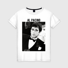 Женская футболка хлопок с принтом Аль Пачино в Екатеринбурге, 100% хлопок | прямой крой, круглый вырез горловины, длина до линии бедер, слегка спущенное плечо | al pacino | аль пачино | лицо со шрамом | тони монтана