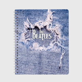 Тетрадь с принтом The Beatles в Екатеринбурге, 100% бумага | 48 листов, плотность листов — 60 г/м2, плотность картонной обложки — 250 г/м2. Листы скреплены сбоку удобной пружинной спиралью. Уголки страниц и обложки скругленные. Цвет линий — светло-серый
 | Тематика изображения на принте: england | group | jeans | legend | liverpool | music | rock | the beatles | англия | битлз | группа | джинса | легенда | ливерпуль | музыка | рок