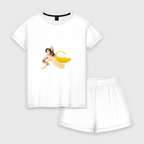 Женская пижама с шортиками хлопок с принтом Николас Кейдж в банане в Екатеринбурге, 100% хлопок | футболка прямого кроя, шорты свободные с широкой мягкой резинкой | mem | memes | актер | банан | знаменитость | мем | николас кейдж | прикол | смешная картинка | юмор