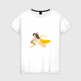 Женская футболка хлопок с принтом Николас Кейдж в банане в Екатеринбурге, 100% хлопок | прямой крой, круглый вырез горловины, длина до линии бедер, слегка спущенное плечо | Тематика изображения на принте: mem | memes | актер | банан | знаменитость | мем | николас кейдж | прикол | смешная картинка | юмор