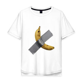 Мужская футболка хлопок Oversize с принтом Банан за 120 тысяч долларов в Екатеринбурге, 100% хлопок | свободный крой, круглый ворот, “спинка” длиннее передней части | Тематика изображения на принте: art basel | banan | mem | memas | meme | мем | мемас | мемчик