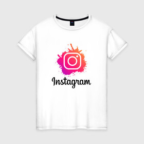 Женская футболка хлопок с принтом INSTAGRAM в Екатеринбурге, 100% хлопок | прямой крой, круглый вырез горловины, длина до линии бедер, слегка спущенное плечо | insta | instagram | instagramm | social | видео | инста | инстаграм | инстаграмм | приложение | социальная сеть | фото