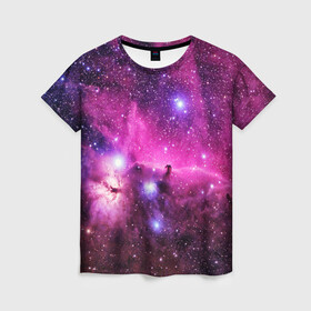 Женская футболка 3D с принтом КОСМОС в Екатеринбурге, 100% полиэфир ( синтетическое хлопкоподобное полотно) | прямой крой, круглый вырез горловины, длина до линии бедер | galaxy | nasa | nebula | space | star | абстракция | вселенная | галактика | звезда | звезды | космический | наса | планеты