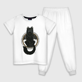 Детская пижама хлопок с принтом Йольский кот в Екатеринбурге, 100% хлопок |  брюки и футболка прямого кроя, без карманов, на брюках мягкая резинка на поясе и по низу штанин
 | йоль | йольский кот | кот | мифы | праздник | руны | солнцестояние | черный кот