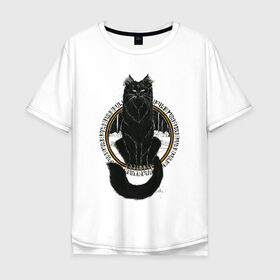 Мужская футболка хлопок Oversize с принтом Йольский кот в Екатеринбурге, 100% хлопок | свободный крой, круглый ворот, “спинка” длиннее передней части | йоль | йольский кот | кот | мифы | праздник | руны | солнцестояние | черный кот