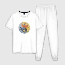 Мужская пижама хлопок с принтом Луна (Инь-Янь) в Екатеринбурге, 100% хлопок | брюки и футболка прямого кроя, без карманов, на брюках мягкая резинка на поясе и по низу штанин
 | инь янь | китайская культура | луна | планета | рисунок | фэншуй